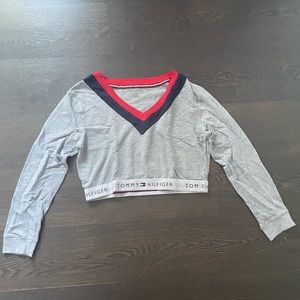 Grey Tommy Hilfiger V neck cropped sweater